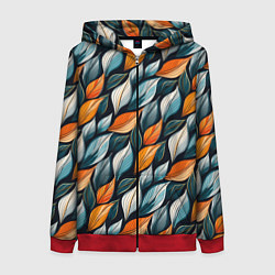 Толстовка на молнии женская Узор из листьев поздняя осень, цвет: 3D-красный