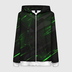 Толстовка на молнии женская Dark black green abstract, цвет: 3D-белый