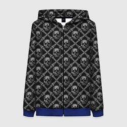 Толстовка на молнии женская Черепа и кости - чёрный, цвет: 3D-синий