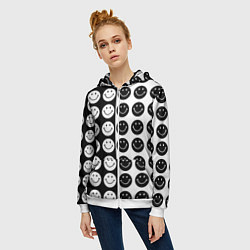 Толстовка на молнии женская Smiley black and white, цвет: 3D-белый — фото 2