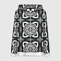 Толстовка на молнии женская Квадратная мандала узор, цвет: 3D-белый