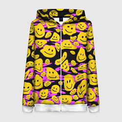 Толстовка на молнии женская Растекшийся смайл на пиксельном фоне, цвет: 3D-белый
