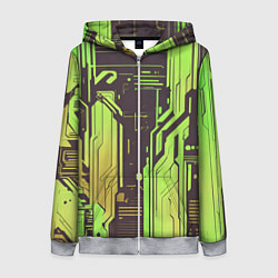 Женская толстовка на молнии Кибер схемы кислотно-зелёные