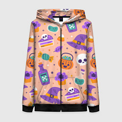 Женская толстовка на молнии Halloween skulls pattern
