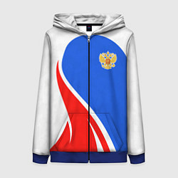 Толстовка на молнии женская Герб РФ - white sport, цвет: 3D-синий