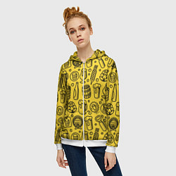 Толстовка на молнии женская Пиво и аксессуары - жёлтый, цвет: 3D-белый — фото 2