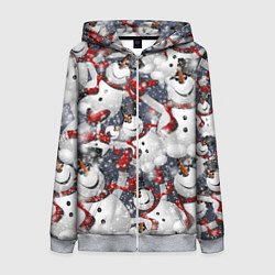 Толстовка на молнии женская Зимний паттерн со снеговиками, цвет: 3D-меланж