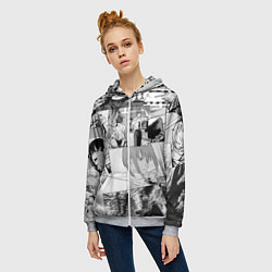 Толстовка на молнии женская Человек Бензопила манга, цвет: 3D-меланж — фото 2