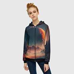 Толстовка на молнии женская Планета в далеком космосе, цвет: 3D-черный — фото 2