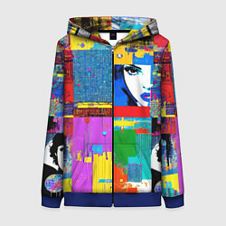 Толстовка на молнии женская Лоскутное одеяло - поп-арт, цвет: 3D-синий