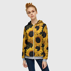 Толстовка на молнии женская Подсолнухи объемными мазками от нейросети, цвет: 3D-меланж — фото 2