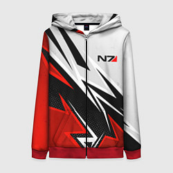 Толстовка на молнии женская N7 mass effect - white and red, цвет: 3D-красный