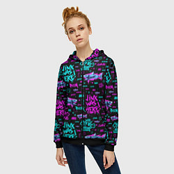 Толстовка на молнии женская Jinx Arcane pattern neon, цвет: 3D-черный — фото 2