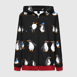 Толстовка на молнии женская Веселая семья пингвинов, цвет: 3D-красный
