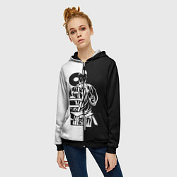 Толстовка на молнии женская Kudo черно-белое, цвет: 3D-черный — фото 2