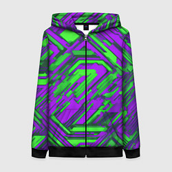 Женская толстовка на молнии Кибкрпанк полосы фиолетовые и зелёные