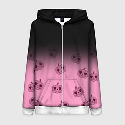 Толстовка на молнии женская Черно-розовый градиент и хэллоуинские тыквы паттер, цвет: 3D-белый