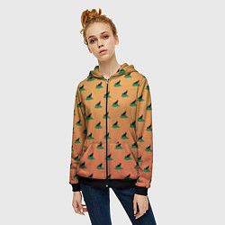 Толстовка на молнии женская Черный кот в новогодней шапке уронил елку, цвет: 3D-черный — фото 2