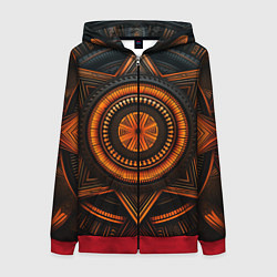Толстовка на молнии женская Орнамент в африканском стиле на тёмном фоне, цвет: 3D-красный