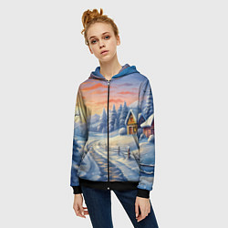 Толстовка на молнии женская Предновогодний восход, цвет: 3D-черный — фото 2