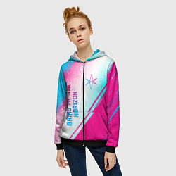 Толстовка на молнии женская Bring Me the Horizon neon gradient style вертикаль, цвет: 3D-черный — фото 2