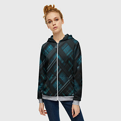 Толстовка на молнии женская Тёмно-синяя диагональная клетка в шотландском стил, цвет: 3D-меланж — фото 2