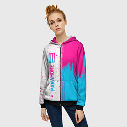 Толстовка на молнии женская Paramore neon gradient style по-вертикали, цвет: 3D-черный — фото 2