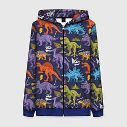 Толстовка на молнии женская Мультяшные динозавры, цвет: 3D-синий