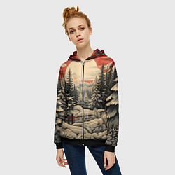 Толстовка на молнии женская Блеск снежинок новогодний стиль, цвет: 3D-черный — фото 2