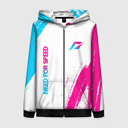 Толстовка на молнии женская Need for Speed neon gradient style вертикально, цвет: 3D-черный