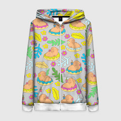 Толстовка на молнии женская Семья капибар на отдыхе, цвет: 3D-белый