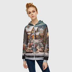 Толстовка на молнии женская Объемные новогодние домики, цвет: 3D-меланж — фото 2