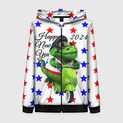 Женская толстовка на молнии Крутой дракон на скутере 2024