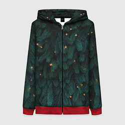 Толстовка на молнии женская Ёлка и гирлянды, цвет: 3D-красный