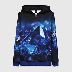 Толстовка на молнии женская Синие прозрачные алмазы, цвет: 3D-синий