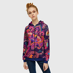 Толстовка на молнии женская Индийские этнические узоры, цвет: 3D-синий — фото 2