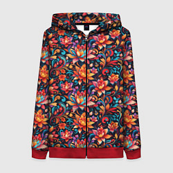 Толстовка на молнии женская Красивый русский узор, цвет: 3D-красный
