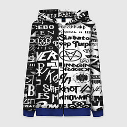 Толстовка на молнии женская Логотипы лучших групп черно белый, цвет: 3D-синий