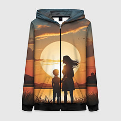 Толстовка на молнии женская Мать и дитя на закате, цвет: 3D-черный