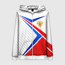 Толстовка на молнии женская Герб РФ - классические цвета флага, цвет: 3D-белый