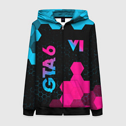 Толстовка на молнии женская GTA 6 - neon gradient вертикально, цвет: 3D-черный
