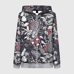 Толстовка на молнии женская Разные грибы, цвет: 3D-меланж