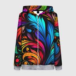 Толстовка на молнии женская Паттерн с узорами на черном фоне, цвет: 3D-меланж