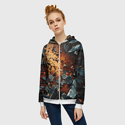 Толстовка на молнии женская Летящие камни и взрыв, цвет: 3D-белый — фото 2