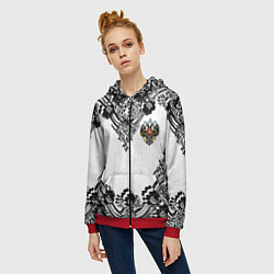Толстовка на молнии женская Имперский узор Россия герб патриотизм, цвет: 3D-красный — фото 2