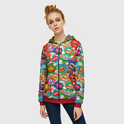 Толстовка на молнии женская Bang Boom Ouch pop art pattern, цвет: 3D-красный — фото 2