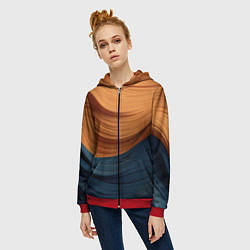Толстовка на молнии женская Оранжевая и синяя абстракция, цвет: 3D-красный — фото 2