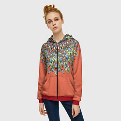 Толстовка на молнии женская Мандала коралловый, цвет: 3D-красный — фото 2
