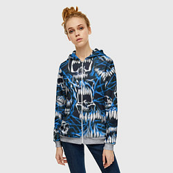 Толстовка на молнии женская Белые зубы и синие линии, цвет: 3D-меланж — фото 2