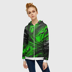Толстовка на молнии женская Чёрная и зелёная субстанция, цвет: 3D-белый — фото 2